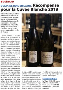 Read more about the article Récompense pour la Cuvée Blanche 2018